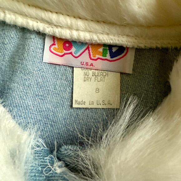 Vintage 90s Joy Kid Leggings Jacket & Hat Set Girls 8 Blue White Faux Fur Trim - Picture 3 of 5
